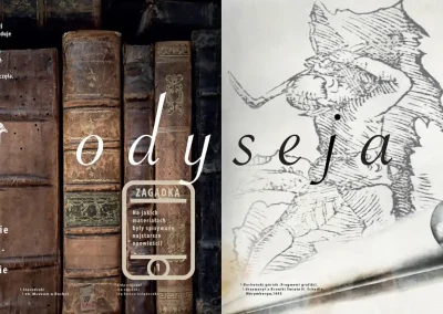 Solna Odyseja, strona ze starym księgozbiorem.